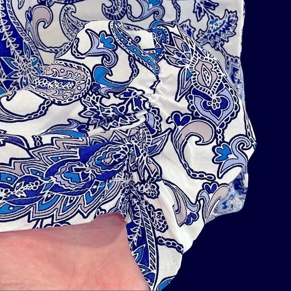 ONE5ONE Size Large Blue Paisley Front Pleats & Pockets Elastic Cinched at Ankle - Picture 3 of 6